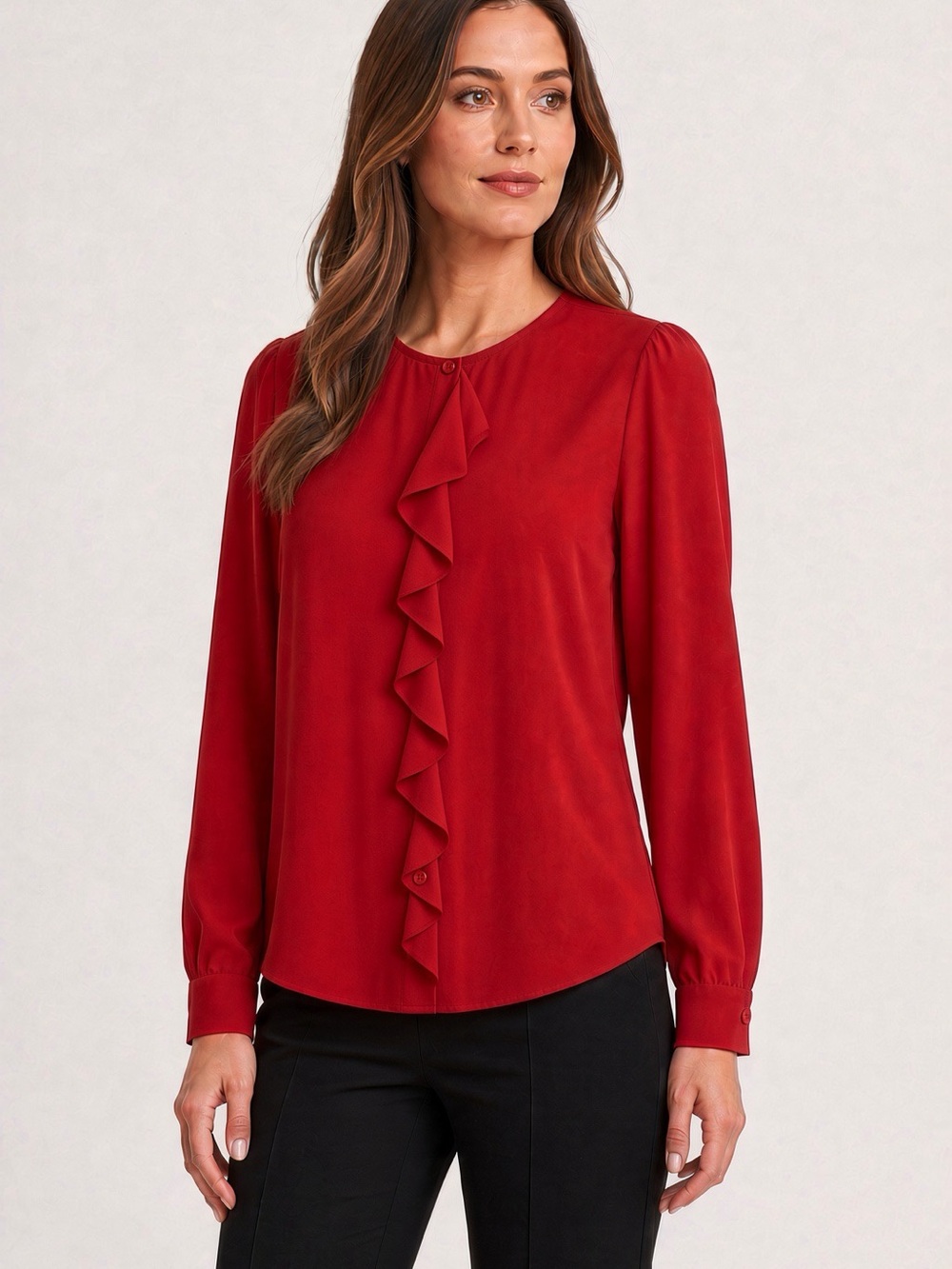 Ann Taylor Cascade Ruffle Blouse in Red